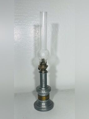 Vintage French Pump Oil Lamp Reproduction Pewter Brass Decor
